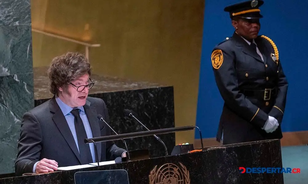 En Argentina destacan las coincidencias entre el discurso del presidente Javier Milei ante la ONU, y pasajes de una serie de televisi&oacute;n. Foto: Spencer Platt / Getty Images Nort America / Getty Images via AFP.