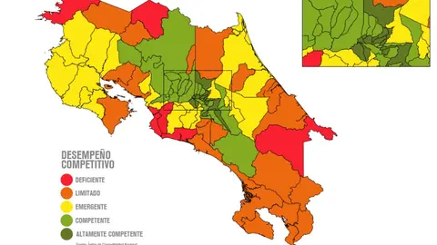Mapa de Costa Rica seg&uacute;n la competitividad. Imagen: Consejo de Promoci&oacute;n de la Competitividad