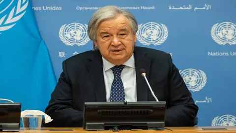 El secretario general de Naciones Unidas, Antonio Guterres fue directo en relaci&oacute;n con los objetivos que debe fijarse la COP28. Foto: Yuki Iwamura / AFP.