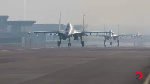 Aviones de Guerra chinos se aprestan a tomar parte en las maniobras militares alrededor de Taiwan. Foto: Eastern Theater Command of China's People's Liberation Army / AFP.