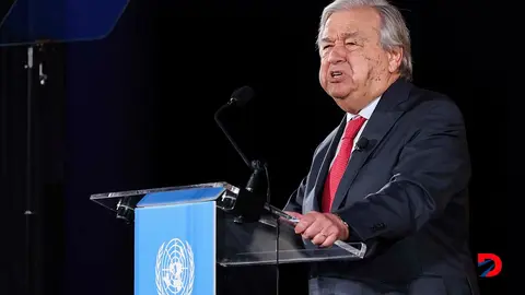 Antonio Guterres, secretario general de la ONU, durante una presentaci&oacute;n sobre el clima. Foto: Charly Triballeau / AFP.