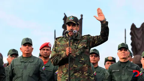 Nicol&aacute;s Maduro, presidente de Venezuela, habla durante la conmemoraci&oacute;n de los 203 a&ntilde;os de la Batalla de Carabobo. Foto: cortes&iacute;a Presidencia de Venezuela / AFP.