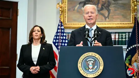 Pie de foto
Pese a que no lo dice en la carta que public&oacute;, medios estadounidenses aseguran que el presidente Joe Biden respaldar&aacute; a la vicepresidente, Kamala Harris, como candidata presidencial. Foto: Mandel Ngan / AFP.