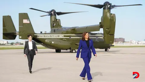 Kamala Harris, vicepresidenta y candidata presidencial por el partido dem&oacute;crata en Estados Unidos, no hace referencia a su condici&oacute;n de mujer en sus presentaciones. Foto: kevin lamarke /Pool / AFP.