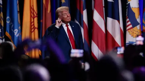 El expresidente de Estados Unidos, Donald Trump, durante un reciente acto de campa&ntilde;a en Detroit, Michigan. Foto: Jeff Kowalsky / AFP.