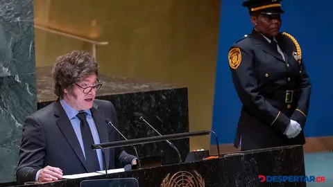 En Argentina destacan las coincidencias entre el discurso del presidente Javier Milei ante la ONU, y pasajes de una serie de televisi&oacute;n. Foto: Spencer Platt / Getty Images Nort America / Getty Images via AFP.
