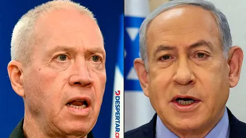 El exministro de Defensa de Israel, Yoav Gallant, y el primer ministro, Benjamin Netanyahu. Fotos: Alberto Pizzoli y Abrir Sultan / AFP.