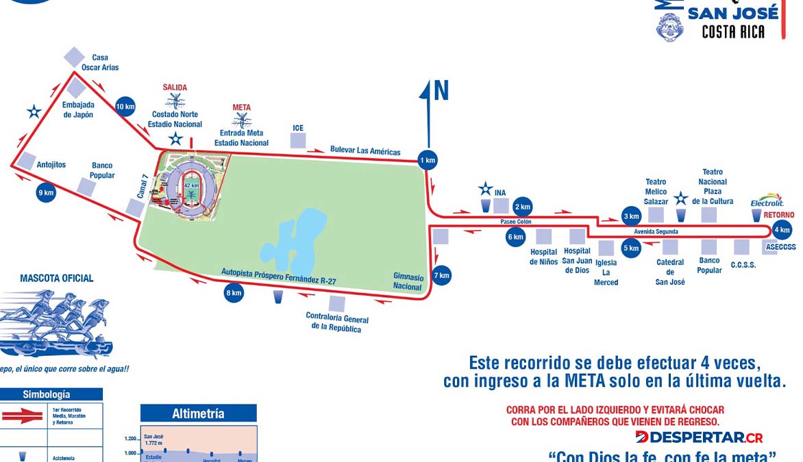 La ruta de la maraton comprendre el anillo marcado en rojo por lo que se deben buscar rutas alternas