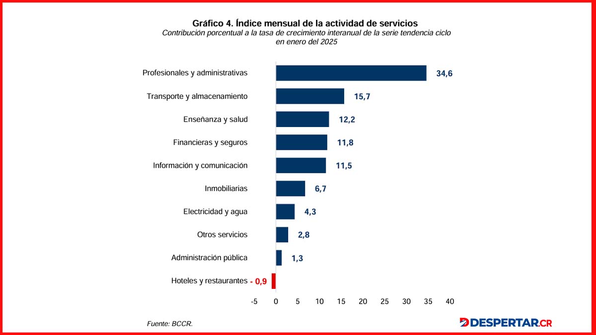 El crecimiento de la producción de los servicios profesionales y administrativos
